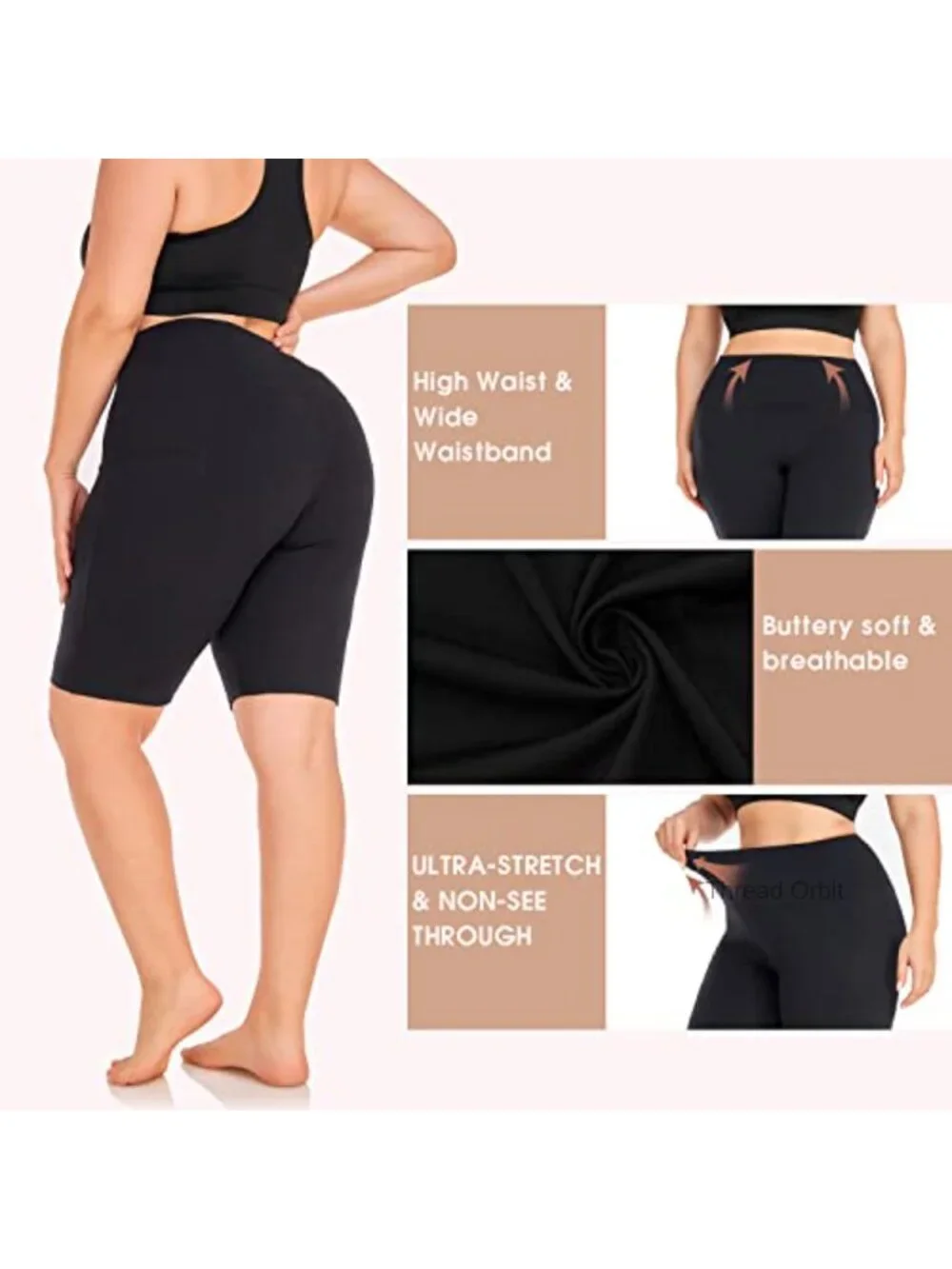 Plus Size High Waisted Biker Shorts 3 Pack with Tummy Control